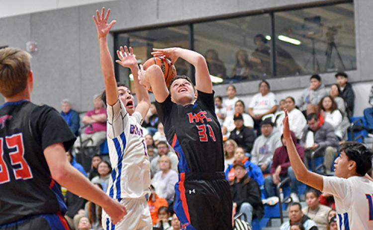 Maddix Fuhrman (34) was tough to defend for Walthill, scoring 12 points on six of seven shooting, but the Blujays got the last laugh on its home floor with a 73-52 win Feb. 27 in the D2-4 district final.