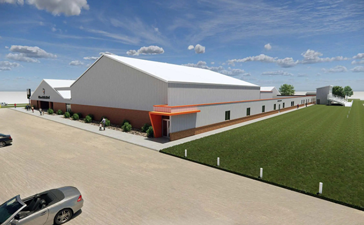 A 3D model of the northwest side of Giltner Public Schools shows the planned exterior renovations to the school. A new corridor will provide easier access to the school’s main gym and concessions area from the west parking lot and football field.