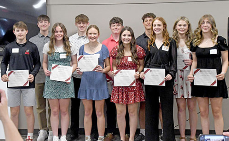 Receiving their certificates for completing their first year in Youth Engaged in Philanthropy are, from left, Keelan Phillips, Jake Cattau, Piper Oswald, Kash Majerus, Macy Miller, Bryce Joseph, Morgan Calkins, Parker Smith, Jasmine Hansen, Kennedy Kleinschmidt and Emma Ellis-Sack.