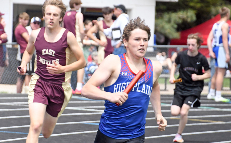 News-Register/Kurt Johnson HPC’s Lance Russell was part of the Storm’s state qualifying 3200 relay team, one of 11 state participants for High Plains.