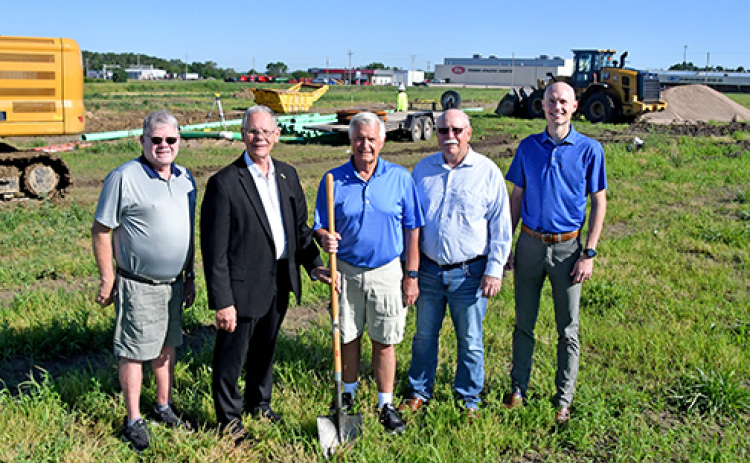 Pictured from left in the Streeter Subdivision are Dick Phillips, council presidnet; Mayor Marlin Seeman; Gary Warren; City Administrator Rick Melcher; and Jacob Arendt. Warren and Arendt represent Streeter LLC.