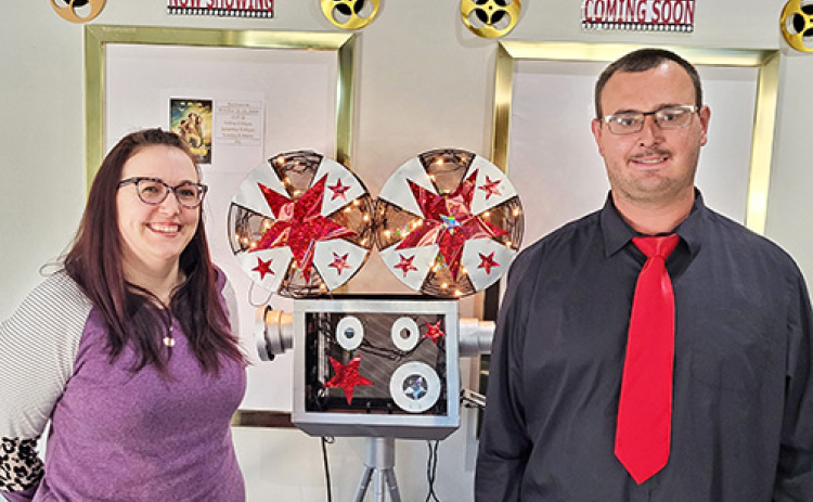 Two of the 12th Street Cinema’s three paid staff members are shown here in the theater lobby. Brooke Johnson and Jonathan Dyer are responsible for selling tickets, opening and closing the theater each weekend, managing concessions and clean up. Not pictured is the theater’s manager Sheryl Hall.