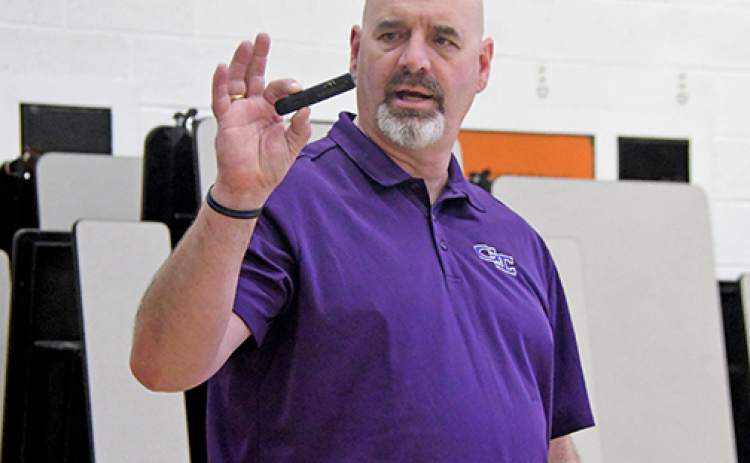 Wes Tjaden spoke to parents at Giltner Public Schools about the dangers of vaping and drug abuse during a parent meeting Wednesday night followed by presentations to elementary and high school students in Giltner on Thursday.