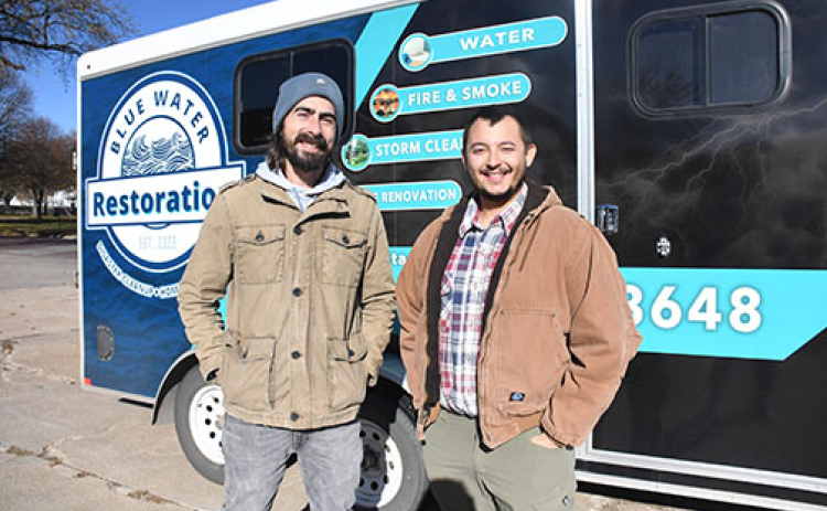 Maverick Huebert, left, and JT Wetherington launched Blue Water Restoration in August of 2023 and are excited to now be moving their business into a permanent home at 1016 M St. in Aurora.