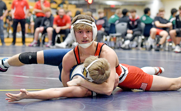 Logan Svoboda makes it look easy during one of his five wins at Friday’s Duke Duals, this one a pinfall victory over York’s Carter Schutt, doing so in just 56 seconds. It was one of two pinfall wins on the day for Svoboda.