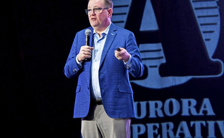 Estate and trust attorney Andrew Loudon of Lincoln tells the crowd at the Aurora Cooperative annual meeting that most of what he has learned about mistakes made in estate planning has come from helping clean up the messes left behind by those who failed to properly plan for the disposition of their assets after death.