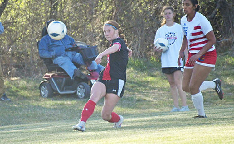 Hannah Janda was the hero for the Huskies Friday night against Nebraska City, scoring the game-winning goal with 14 seconds left for a 2-1 victory. Janda is shown here scoring the Huskies’ second goal in a 2-0 win over Crete Thursday.