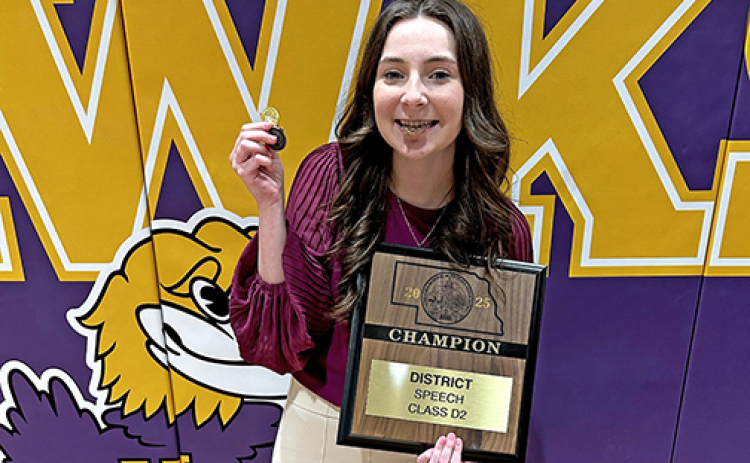 After performing at the speech districts competition in Hampton on Saturday, March 22, Sophie Faltys was announced district champion in persuasive receiving two perfect scores, a silver medal in POI and a bronze medal in informative.