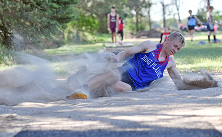 Brodey Spurling won three golds for High Plains at last week’s D-2 district meet in Osceola, winning the long jump, triple jump and running a leg on the Storm 400 meter relay, a foursome that included Levi Russell, Haden Helgoth and Gage Friesen, breaking the school record with a time of 44.21.