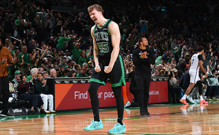 Baylor Scheierman started to carve out some meaningful minutes in the second half of the regular season with the Boston Celtics, pictured here during his 20-point game against the Brooklyn Nets March 18.