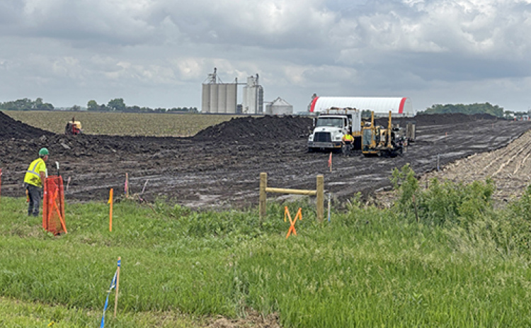 Construction on the new Tallgrass CO2 pipeline is visible now at various points around the county such as this site along Highway 34 near Murphy.