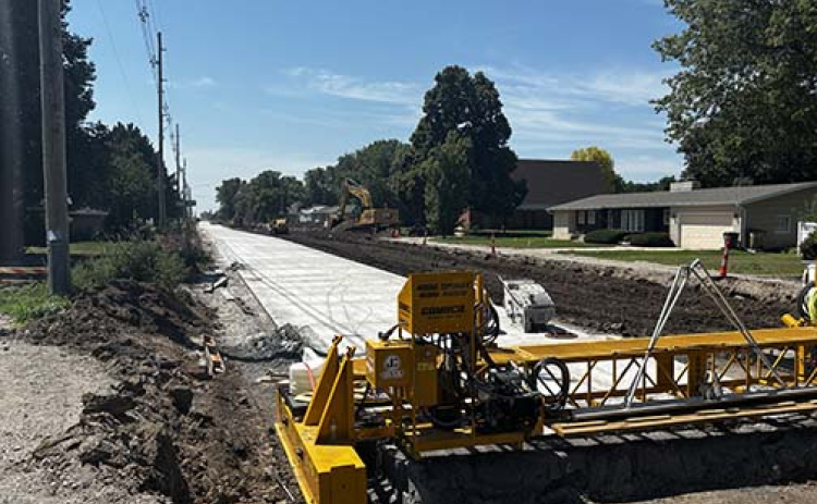 This north to south view of 1st Street taken Monday morning shows that half of the street has been poured from just beyond Park Lane all the way to the railroad tracks. Crews plan to begin pouring the other half this week, with hopes of having the street accessible in the school area by the time school bells are scheduled to ring Aug. 14-15.