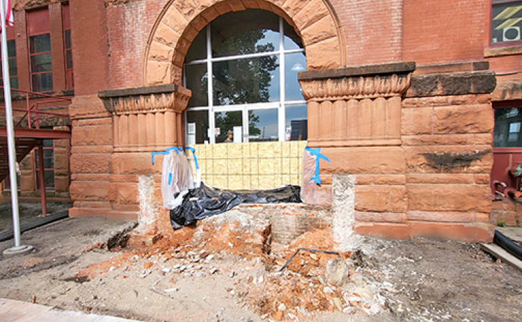 The east side steps of the Hamilton County Courthouse have been removed for the first phase of a major reconstruction project