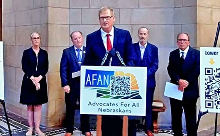 Kirk Penner was one of several speakers Monday at the State Capitol in Lincoln explaining petition drives being launched by Advocates for All Nebraskans in an effort to reduce property taxes in Nebraska.
