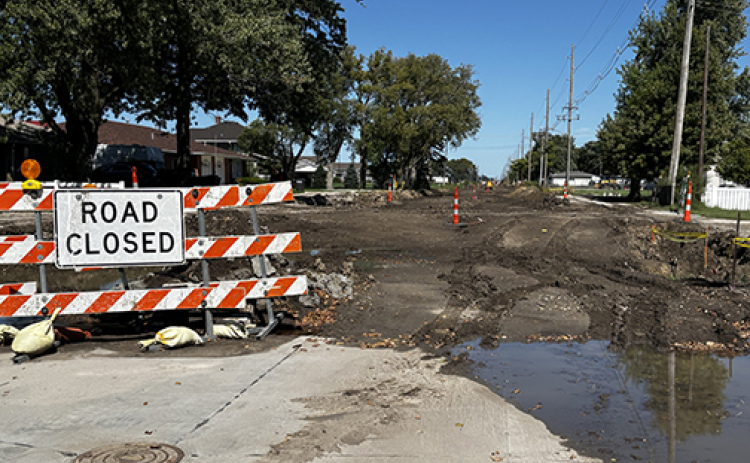Weekend rains slowed work on 1st Street Monday morning, though crews are expected to be on site this week. This was the scene Monday near the Park Lane intersection, where the pavement currently ends.
