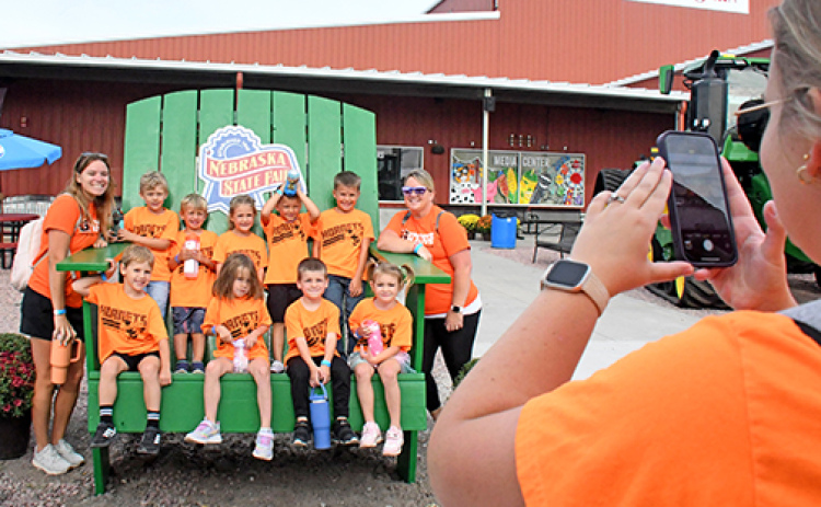 Giltner kindergartners pose for a class photo during their day at Nebraska’s Largest Classroom at the State Fair on Wednesday, Aug. 2