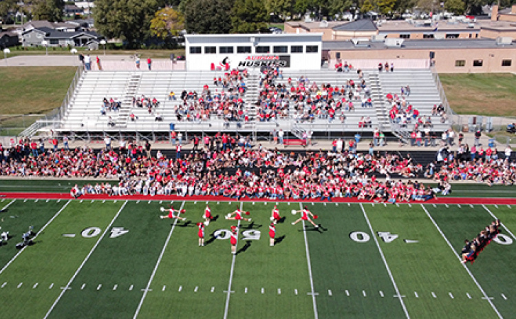 A drone captured this photo of the Homecoming pep rally on Friday