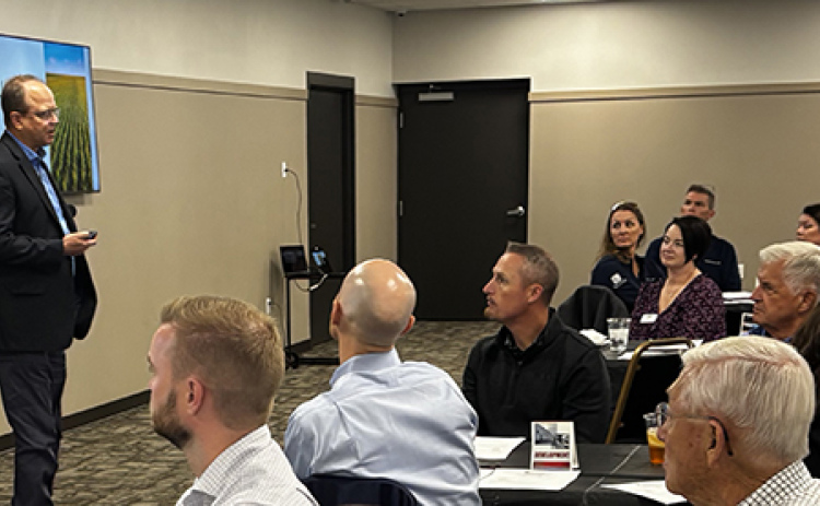 Hank Robinson, executive director of Aksarben Full Value Agriculture, shared some sobering projections about the state’s ag economy during the Aurora Development Corporation’s annual meeting Oct. 21.