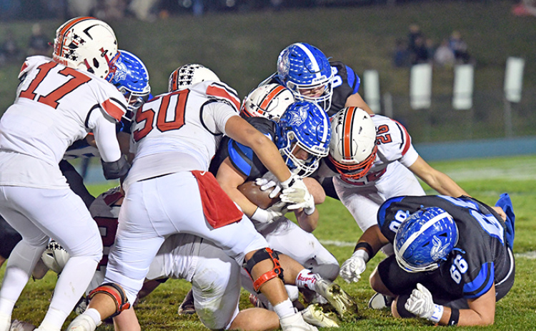 Aurora’s defense faced a tough task Friday to slow down a powerful Lakeview rushing attack as the Vikings scored all six of its touchdowns on the ground in a 45-0 win in the C1 quarterfinals. Aurora ends its season with a 7-4 record.
