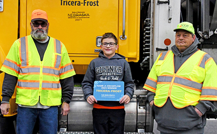 Giltner sixth grader Isaiah Hogan was one of the winners of Nebraska Department of Transportation’s Name-a-Snowplow contest with his creative name, Tricera-Frost.