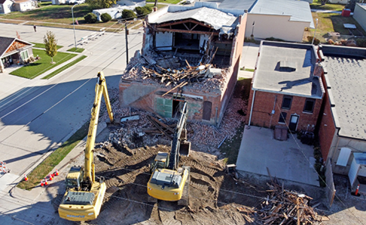 This drone photo shows the progress made on demolishing the Hampton opera house on Thursday morning