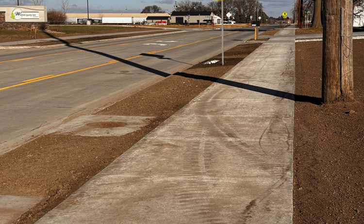 The new sidewalk on the east side of 1st Street was expanded from five feet to six feet, using funds provided through the Hamilton County Trails Committee.