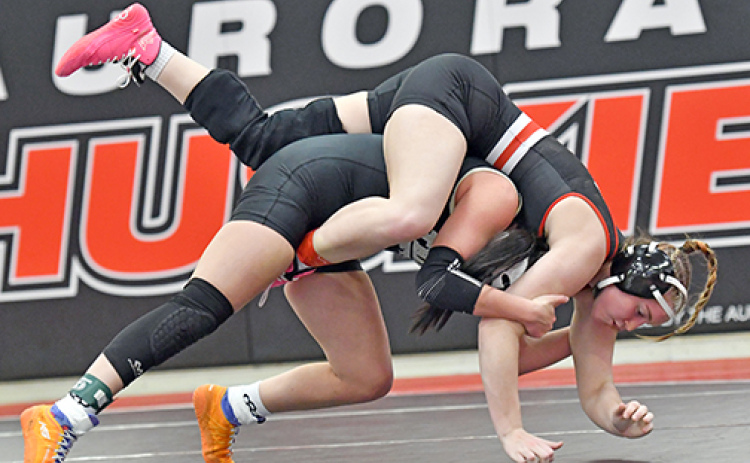 Emily Bohlman maintains top control late in one of her victories at Thursday’s Aurora Invite. Bohlman ended up with a second place finish in her bracket.