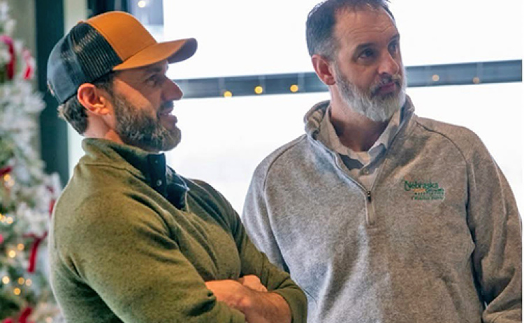 Outgoing Hamilton County Corn Growers President Mike Bergen is seen here with Dylan Rosier of Missouri Corn at a recent ethanol industry meeting in Missouri.