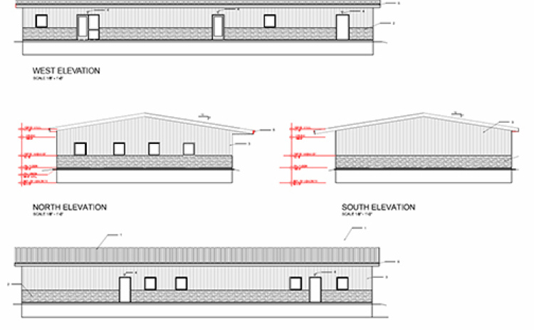 In keeping with its UNL Extension function, the exterior of the new Extension office building will be “Husker Red” with a stone wainscoting around the bottom. The roof will be a galvanized steel color.