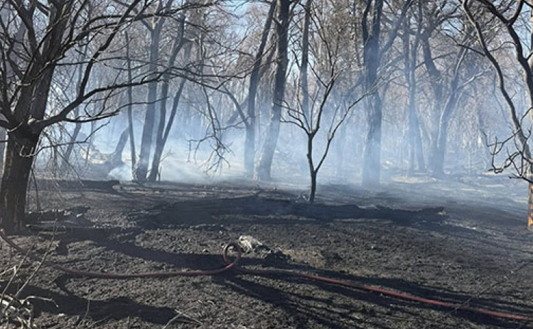 The fire on Saturday near roads 10 and M southwest of Aurora burned into this shelter belt where there was quite a bit of dead wood for fuel. Aurora Fire Chief Tom Cox says because of smoldering in piles of wood, firefighters had to spend several hours on Sunday watching for hot spots and flareups due to the wind.