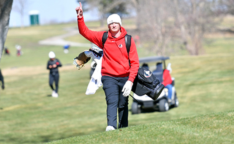 Cash Garrett shares a light-hearted moment with the camera while carding a round of 70 Friday to win his first high school golf tournament for the Huskies at the season-opening Seward Invite. Garrett’s round included 15 pars, two birdies and just one double-bogey.