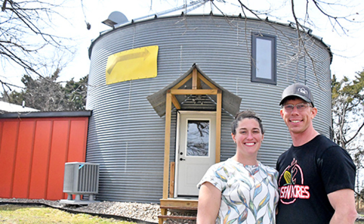Aaron and Chandra Blase have been working on finishing up the new addition to their farmhouse in which they connected a grain bin to the north side of their home north of Hordville.