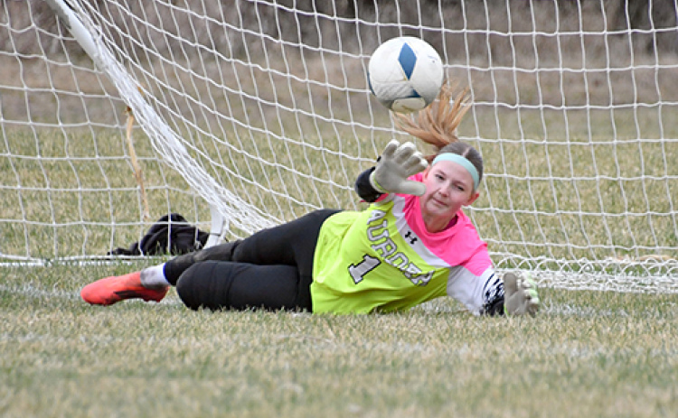 Aurora keeper Tainee Merrihew made a ton of saves in a 4-0 loss to Lakeview Thursday, but none more impressive than this diving save on a potential Viking penalty kick that kept the score 2-0.