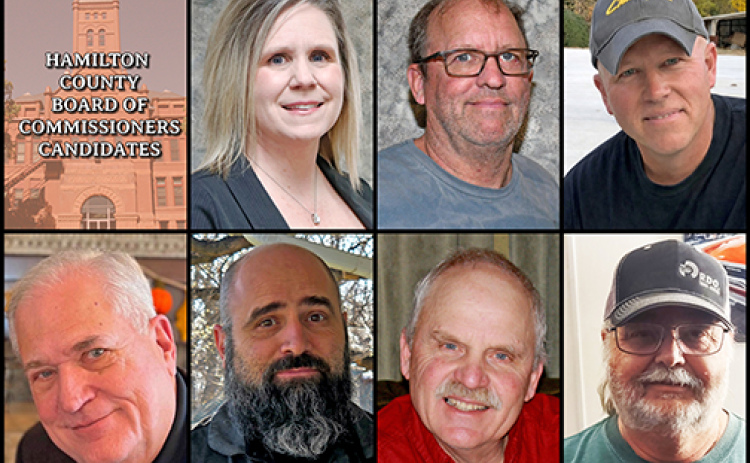 The seven candidates for Hamilton County Commission are, top from left, Nicole SaBell, Matt Snoberger, Andrew Holtorf, Rich Nelson, Chris Slocum, Francis McDonald and Allan Coats.
