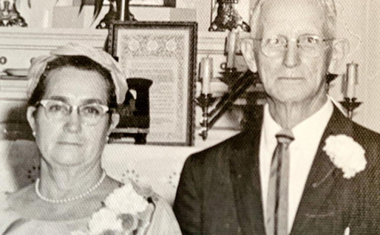 James Cavett Bierbower and his wife Margarett appear in a 1962 photo taken at the wedding of their son, John, at the old Catholic Church in Aurora. Just a few months later the Bierbowers would close the Giltner Gazette newspaper he had run for more than 50 years. (Photo courtesy of Mary Bierbower of Aurora at whose wedding the photo was taken.)