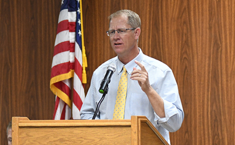 Jon Brueggeman, who serves as pastor of the Belvidere Church, gave the keynote presentation during Thursday’s National Day of Prayer event at The Leadership Center.