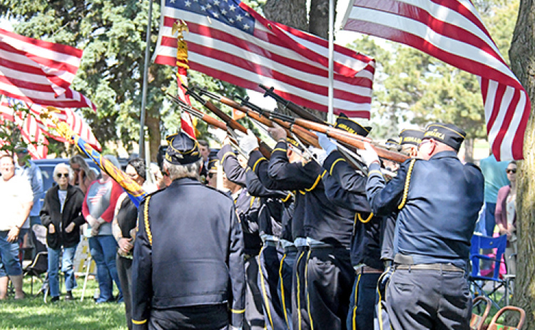 The Legion Honor Squad gave a 21-gun salute to the deceased veterans buried at the Aurora Cemetery during the Memorial Day service held Monday morning.