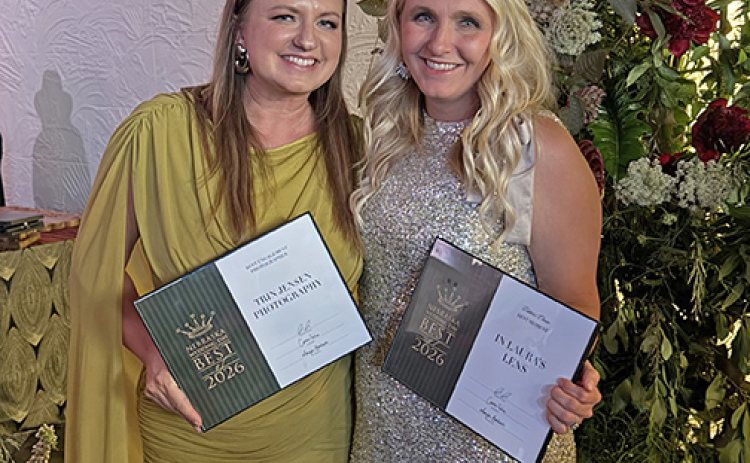 Aurora photographers Triniti Jensen (left) and Laura Oswald both took home awards from the 2026 Nebraska Wedding Day Best of the Best Awards Gala June 16 in Omaha.