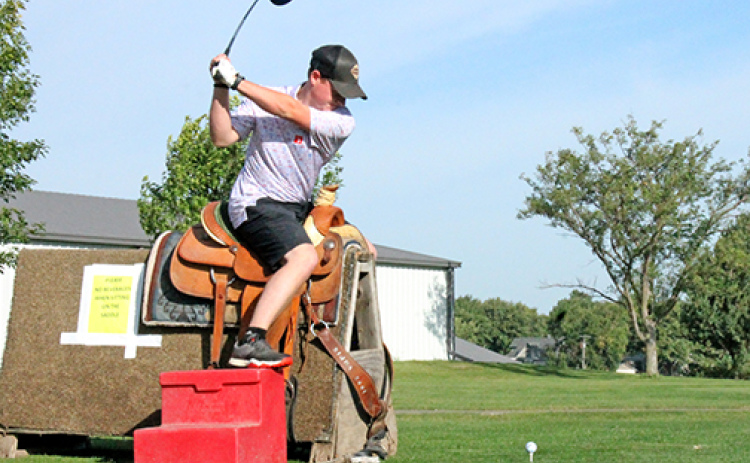 One of the holes golfers can expect at Saturday’s Hunter “HD” Hogan Foundation event is No. 6, where they will need to mount a saddle before taking their first swing.
