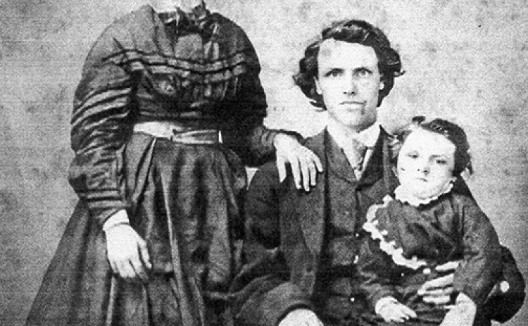 Jacob Kissel, shown here with his wife and son, was a Union soldier during the Civil War. Captured by the Confederates, he spent time in an Alabama prisoner of war camp. After the war ended he narrowly escaped death when he was put off the steamboat Sultana before it blew up, killing 1,700 people, many of whom were newly released Union prisoners.