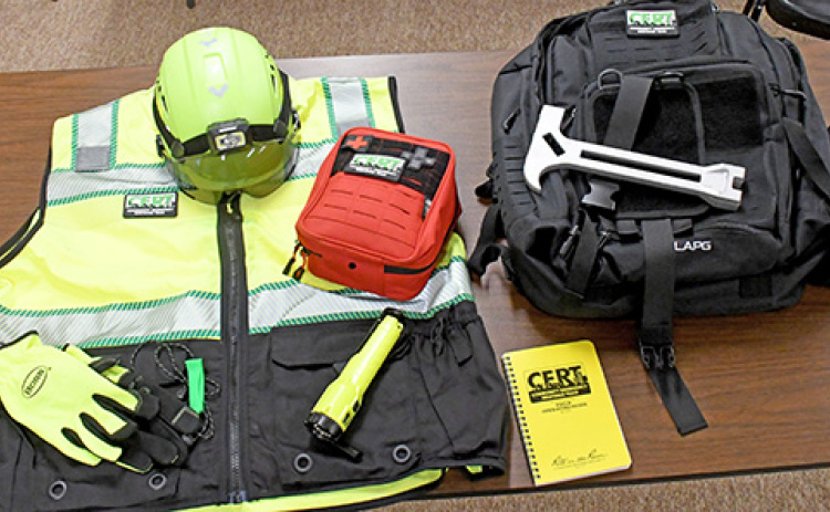 Everyone who qualifies as a member of the Hamilton County Community Emergency Response Team (CERT) will receive the equipment shown here, plus a two-way radio and other items.
