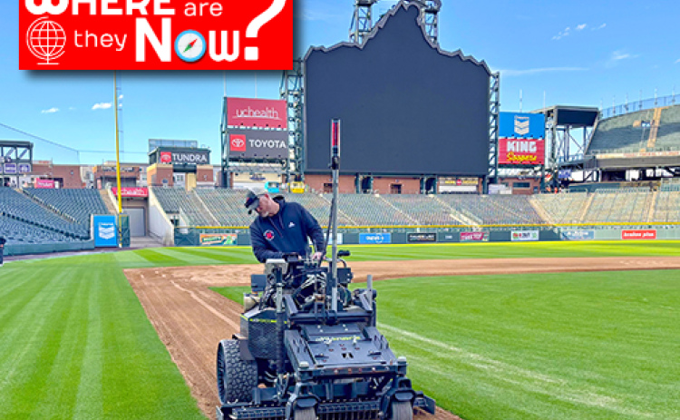 Hampton native Josh Klute has worked for several decades in turf management. After working at minor league and collegiate stadiums in Wisconsin, Ohio, Oklahoma and Lincoln, in 2020 he started the turf management business K&J Elite Sports Turf. Above he works to prepare the baseball diamond for the Colorado Rockies MLB team in Denver.