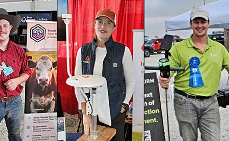 Pictured from left are Seismi Animal Health’s James Hundt, Arable’s Martha Zwonitzer and Josh Jeske of Terraform Tillage.