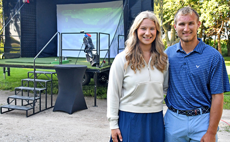 Grayce (Gustafson) and Connor Smith have started their latest business, Cross Swing Golf, offering a mobile golf simulator that can be brought in for after-school dances, corporate events, weddings and more.