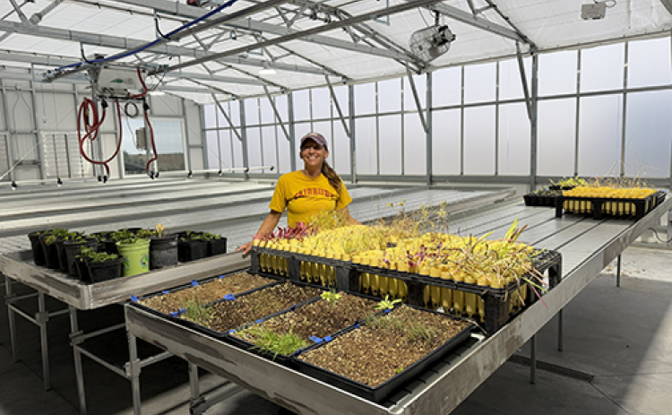 Prairie Plains Conservation/Education Director Sarah Bailey stands in the new 40’x60’ greenhouse at Gjerloff Prairie. The new facility was celebrated with a “Party on the Prairie” ribbon-cutting Oct. 17.