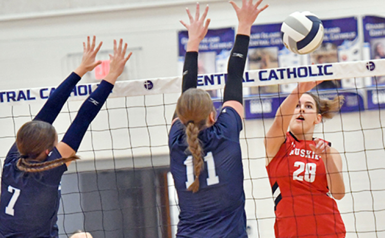 Phoebe Vetter finished with five kills during Aurora’s three-set win over Grand Island Central Catholic.
